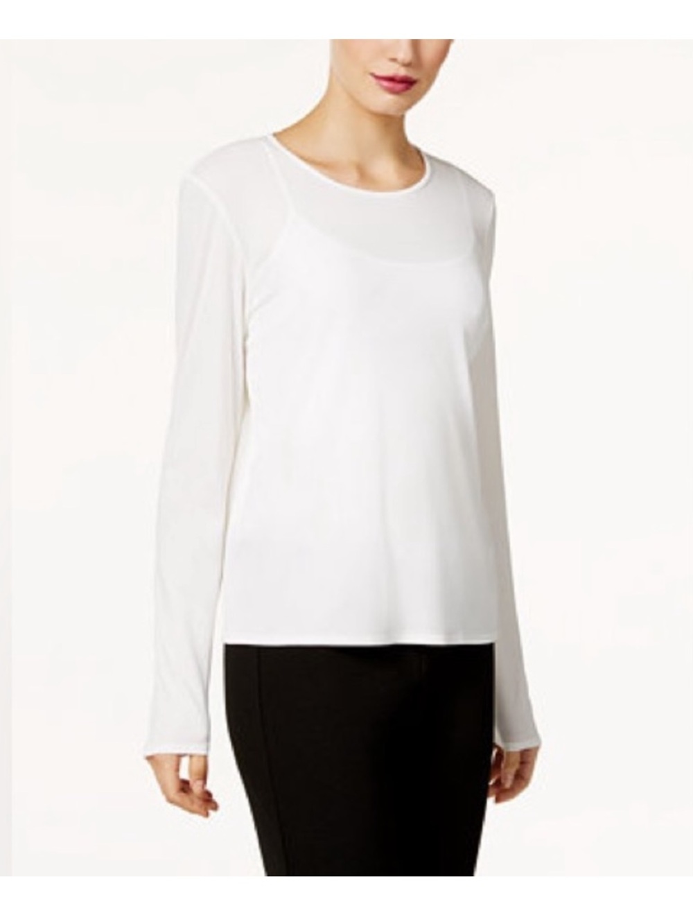 Eileen Fisher Stretch Silk Jersey Scoop Neck Top in Ivory XL